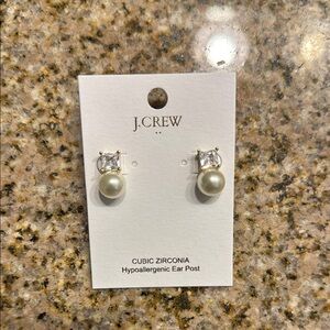 J. Crew Gold and White Crystal Pearl Earrings